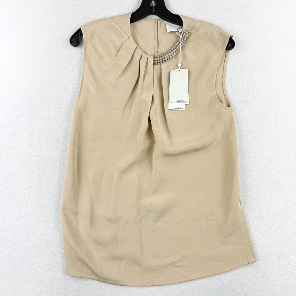 3.1 Phillip Lim Sleeveless Jeweled Silk Blouse Tan Size‎ 2 Womens S412-2497CDC